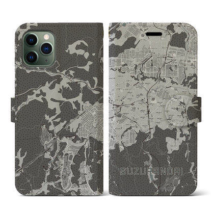 【鈴蘭台（兵庫県）】地図柄iPhoneケース（手帳タイプ）モノトーン・iPhone 11 Pro 用