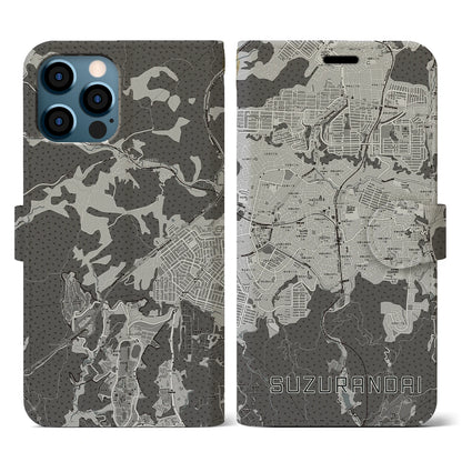 【鈴蘭台（兵庫県）】地図柄iPhoneケース（手帳タイプ）モノトーン・iPhone 12 / 12 Pro 用