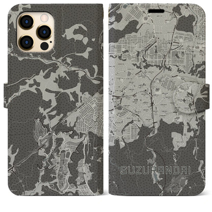 【鈴蘭台（兵庫県）】地図柄iPhoneケース（手帳タイプ）モノトーン・iPhone 12 Pro Max 用