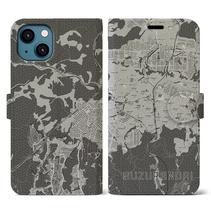 【鈴蘭台（兵庫県）】地図柄iPhoneケース（手帳タイプ）モノトーン・iPhone 13 用