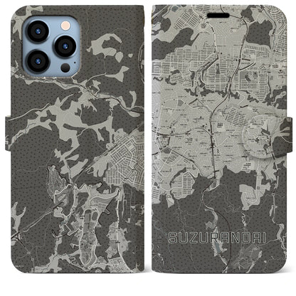 【鈴蘭台（兵庫県）】地図柄iPhoneケース（手帳タイプ）モノトーン・iPhone 13 Pro Max 用