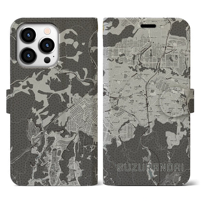 【鈴蘭台（兵庫県）】地図柄iPhoneケース（手帳タイプ）モノトーン・iPhone 13 Pro 用