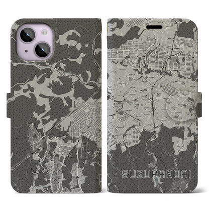 【鈴蘭台（兵庫県）】地図柄iPhoneケース（手帳タイプ）モノトーン・iPhone 14 用