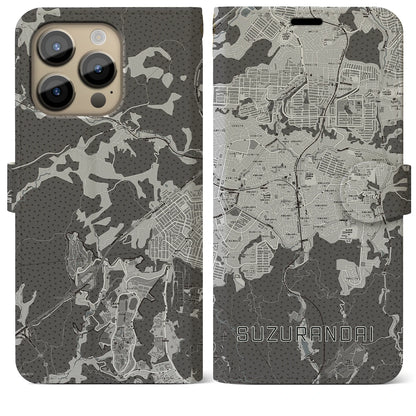 【鈴蘭台（兵庫県）】地図柄iPhoneケース（手帳タイプ）モノトーン・iPhone 14 Pro Max 用