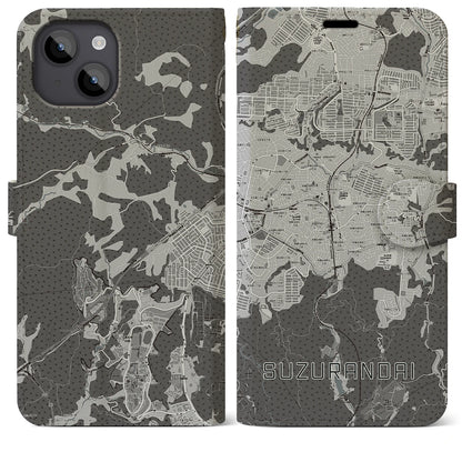 【鈴蘭台（兵庫県）】地図柄iPhoneケース（手帳タイプ）モノトーン・iPhone 14 Plus 用