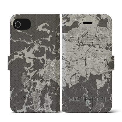 【鈴蘭台（兵庫県）】地図柄iPhoneケース（手帳タイプ）モノトーン・iPhone SE（第3 / 第2世代） / 8 / 7 / 6s / 6 用