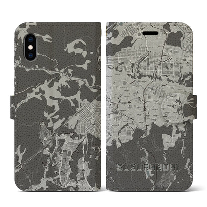 【鈴蘭台（兵庫県）】地図柄iPhoneケース（手帳タイプ）モノトーン・iPhone XS / X 用