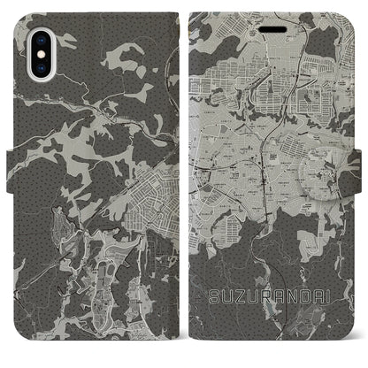 【鈴蘭台（兵庫県）】地図柄iPhoneケース（手帳タイプ）モノトーン・iPhone XS Max 用