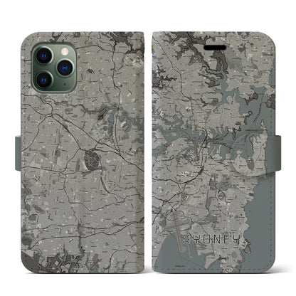 【シドニー（オーストラリア）】地図柄iPhoneケース（手帳タイプ）モノトーン・iPhone 11 Pro 用