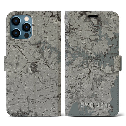 【シドニー（オーストラリア）】地図柄iPhoneケース（手帳タイプ）モノトーン・iPhone 12 / 12 Pro 用