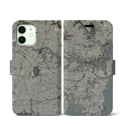 【シドニー（オーストラリア）】地図柄iPhoneケース（手帳タイプ）モノトーン・iPhone 12 mini 用
