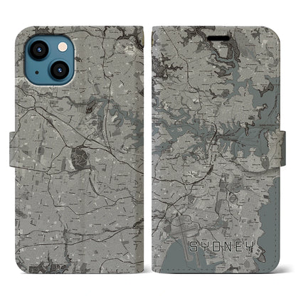 【シドニー（オーストラリア）】地図柄iPhoneケース（手帳タイプ）モノトーン・iPhone 13 用