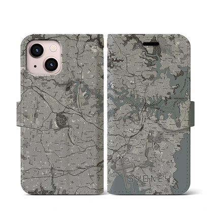 【シドニー（オーストラリア）】地図柄iPhoneケース（手帳タイプ）モノトーン・iPhone 13 mini 用