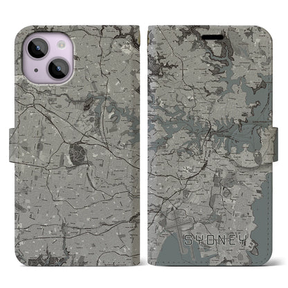 【シドニー（オーストラリア）】地図柄iPhoneケース（手帳タイプ）モノトーン・iPhone 14 用