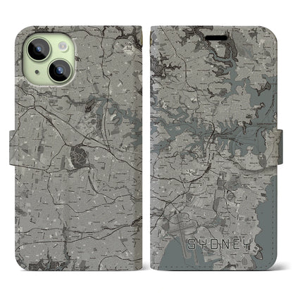 【シドニー（オーストラリア）】地図柄iPhoneケース（手帳タイプ）モノトーン・iPhone 15 用