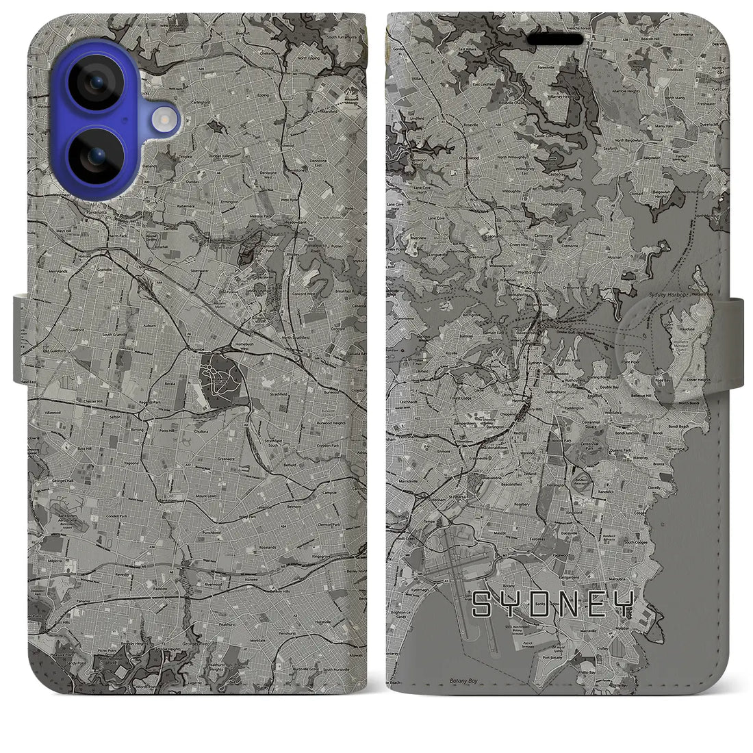 【シドニー(オーストラリア)】地図柄iPhoneケース(手帳タイプ)モノトーン・iPhone 16 Pro Max 用