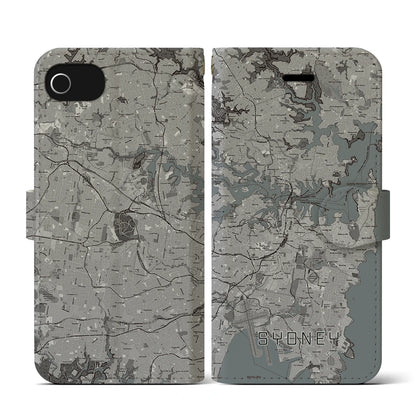 【シドニー（オーストラリア）】地図柄iPhoneケース（手帳タイプ）モノトーン・iPhone SE（第3 / 第2世代） / 8 / 7 / 6s / 6 用