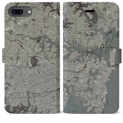 【シドニー（オーストラリア）】地図柄iPhoneケース（手帳タイプ）モノトーン・iPhone 8Plus /7Plus / 6sPlus / 6Plus 用