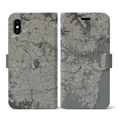 【シドニー（オーストラリア）】地図柄iPhoneケース（手帳タイプ）モノトーン・iPhone XS / X 用