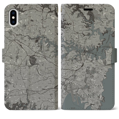 【シドニー（オーストラリア）】地図柄iPhoneケース（手帳タイプ）モノトーン・iPhone XS Max 用