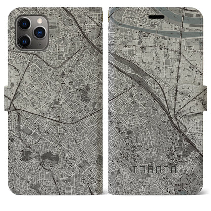 【田端（東京都）】地図柄iPhoneケース（手帳タイプ）モノトーン・iPhone 11 Pro Max 用