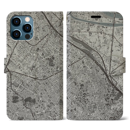 【田端（東京都）】地図柄iPhoneケース（手帳タイプ）モノトーン・iPhone 12 / 12 Pro 用
