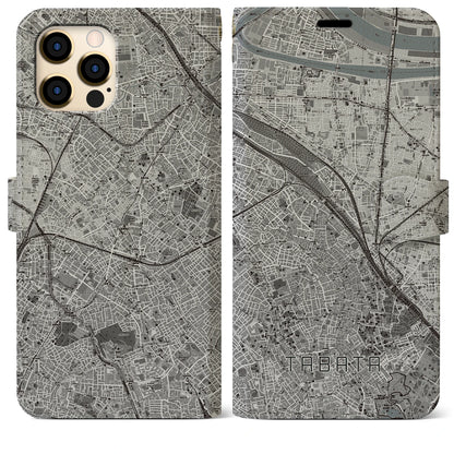 【田端（東京都）】地図柄iPhoneケース（手帳タイプ）モノトーン・iPhone 12 Pro Max 用