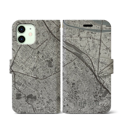 【田端（東京都）】地図柄iPhoneケース（手帳タイプ）モノトーン・iPhone 12 mini 用