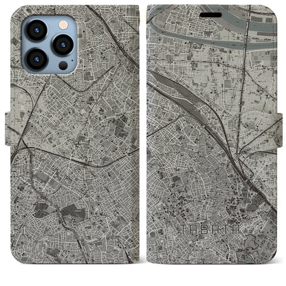 【田端（東京都）】地図柄iPhoneケース（手帳タイプ）モノトーン・iPhone 13 Pro Max 用