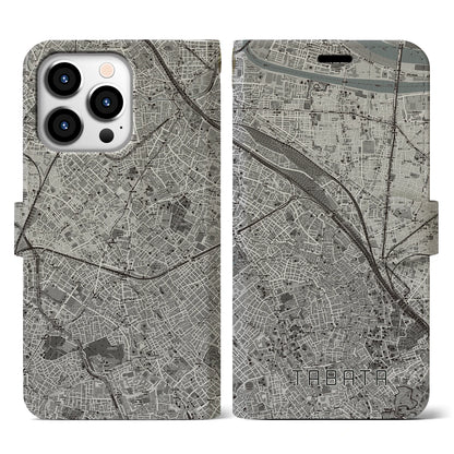 【田端（東京都）】地図柄iPhoneケース（手帳タイプ）モノトーン・iPhone 13 Pro 用