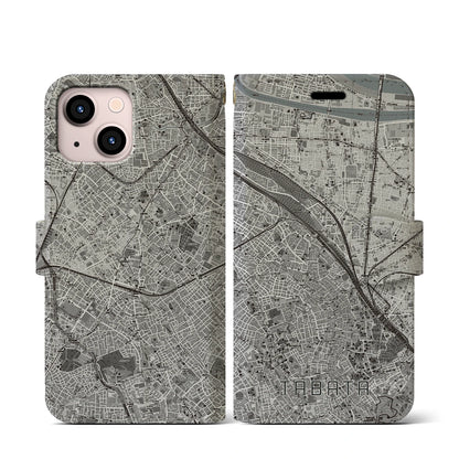 【田端（東京都）】地図柄iPhoneケース（手帳タイプ）モノトーン・iPhone 13 mini 用