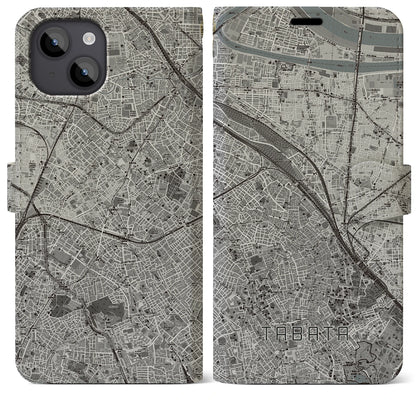 【田端（東京都）】地図柄iPhoneケース（手帳タイプ）モノトーン・iPhone 14 Plus 用