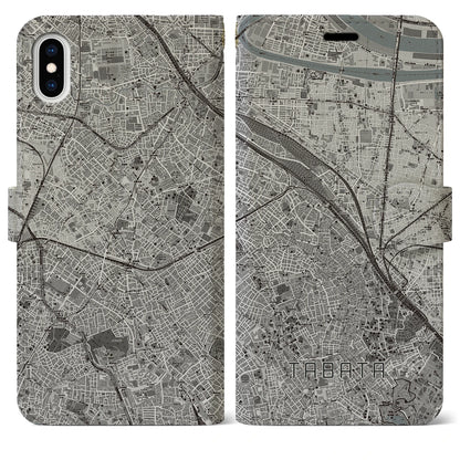 【田端（東京都）】地図柄iPhoneケース（手帳タイプ）モノトーン・iPhone XS Max 用