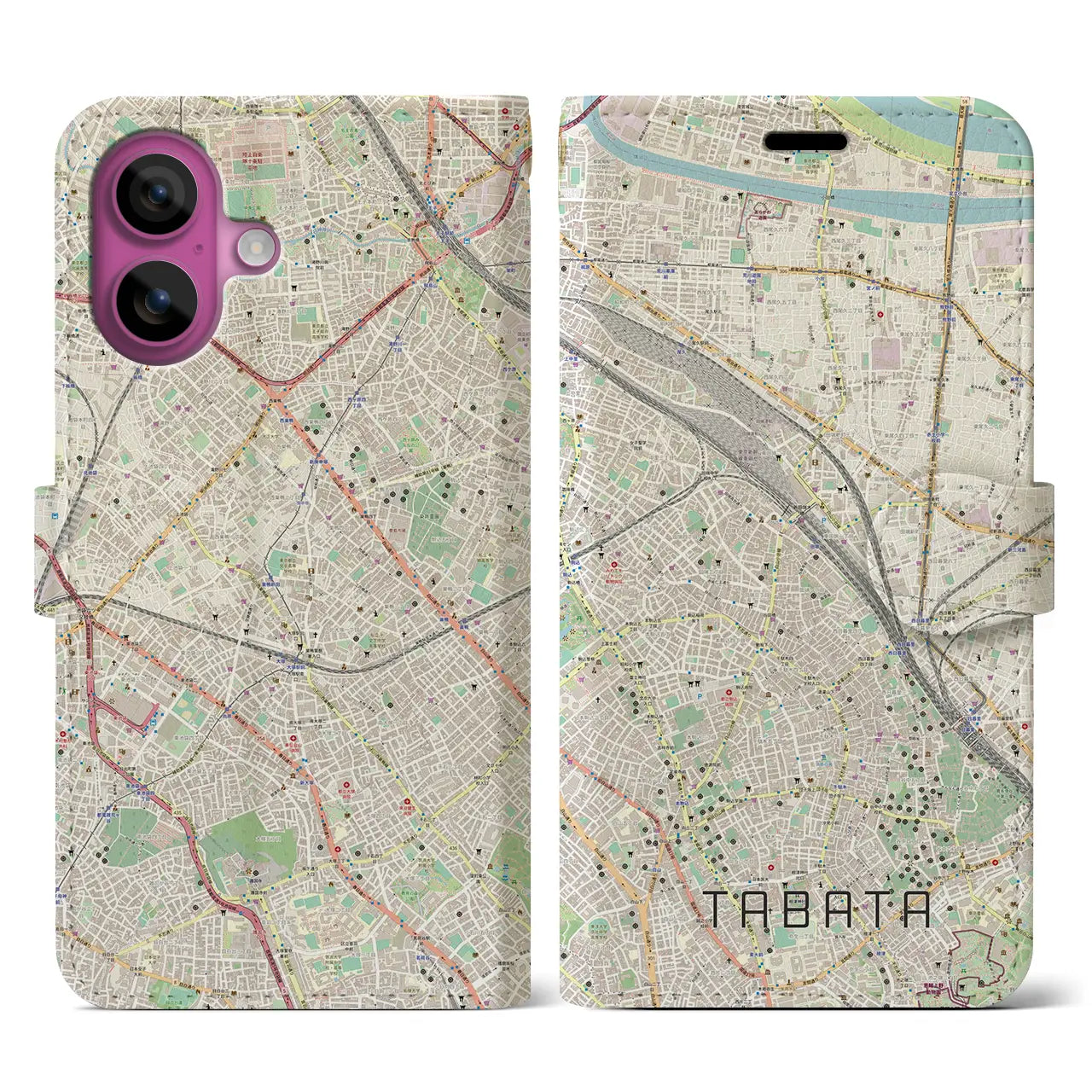 【田端（東京都）】地図柄iPhoneケース（手帳タイプ）ナチュラル・iPhone 16 Pro 用