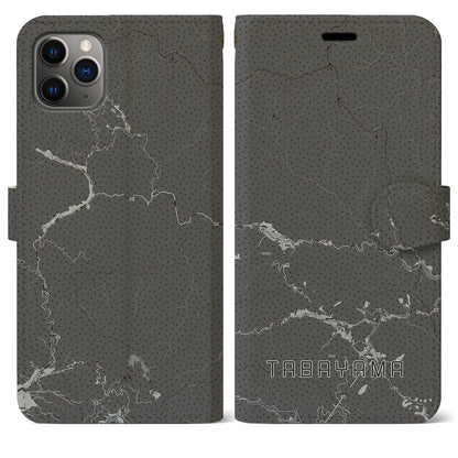 【丹波山（山梨県）】地図柄iPhoneケース（手帳タイプ）モノトーン・iPhone 11 Pro Max 用