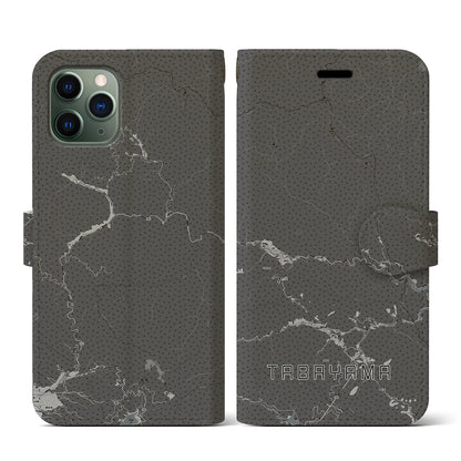 【丹波山（山梨県）】地図柄iPhoneケース（手帳タイプ）モノトーン・iPhone 11 Pro 用