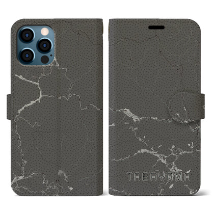 【丹波山（山梨県）】地図柄iPhoneケース（手帳タイプ）モノトーン・iPhone 12 / 12 Pro 用