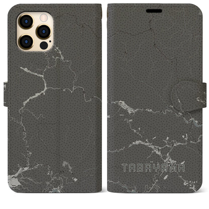 【丹波山（山梨県）】地図柄iPhoneケース（手帳タイプ）モノトーン・iPhone 12 Pro Max 用