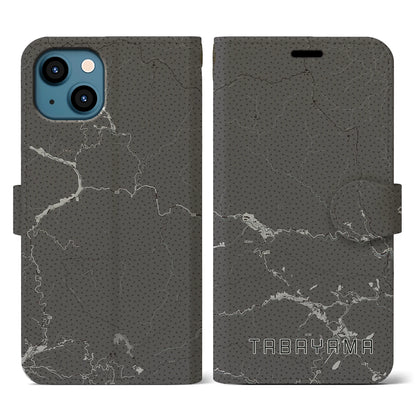 【丹波山（山梨県）】地図柄iPhoneケース（手帳タイプ）モノトーン・iPhone 13 用