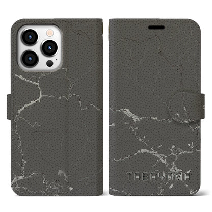 【丹波山（山梨県）】地図柄iPhoneケース（手帳タイプ）モノトーン・iPhone 13 Pro 用