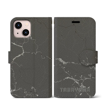 【丹波山（山梨県）】地図柄iPhoneケース（手帳タイプ）モノトーン・iPhone 13 mini 用