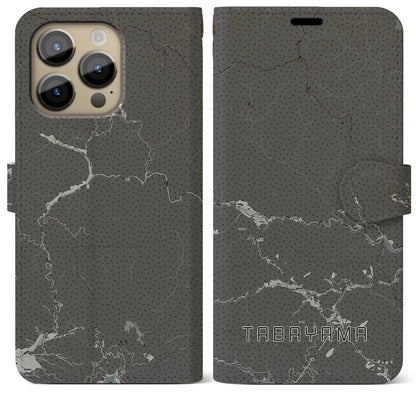 【丹波山（山梨県）】地図柄iPhoneケース（手帳タイプ）モノトーン・iPhone 14 Pro Max 用