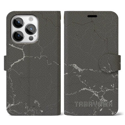 【丹波山（山梨県）】地図柄iPhoneケース（手帳タイプ）モノトーン・iPhone 14 Pro 用
