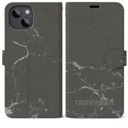 【丹波山（山梨県）】地図柄iPhoneケース（手帳タイプ）モノトーン・iPhone 14 Plus 用