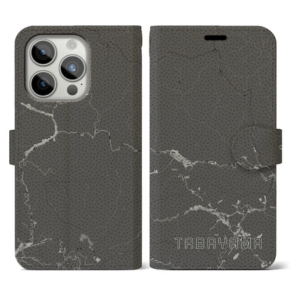 【丹波山（山梨県）】地図柄iPhoneケース（手帳タイプ）モノトーン・iPhone 15 Pro 用