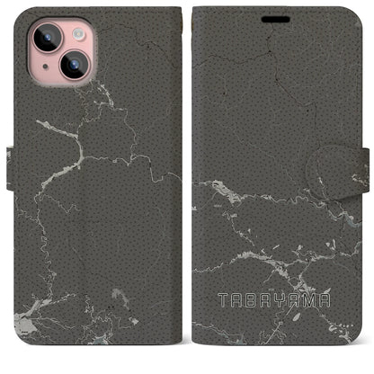 【丹波山（山梨県）】地図柄iPhoneケース（手帳タイプ）モノトーン・iPhone 15 Plus 用