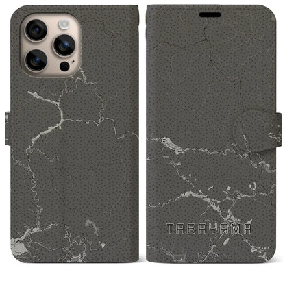 【丹波山（山梨県）】地図柄iPhoneケース（手帳タイプ）モノトーン・iPhone 16 Plus 用