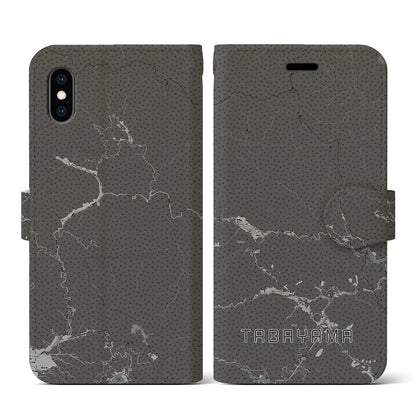 【丹波山（山梨県）】地図柄iPhoneケース（手帳タイプ）モノトーン・iPhone XS / X 用