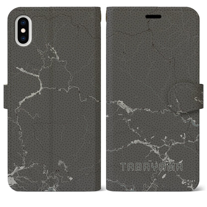 【丹波山（山梨県）】地図柄iPhoneケース（手帳タイプ）モノトーン・iPhone XS Max 用