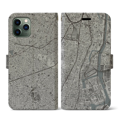 【立会川（東京都）】地図柄iPhoneケース（手帳タイプ）モノトーン・iPhone 11 Pro 用